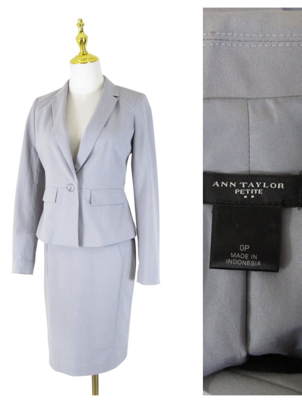 Ann Taylor Womens Petite Light Gray Skirt Suit Size 0P Formal Business Career